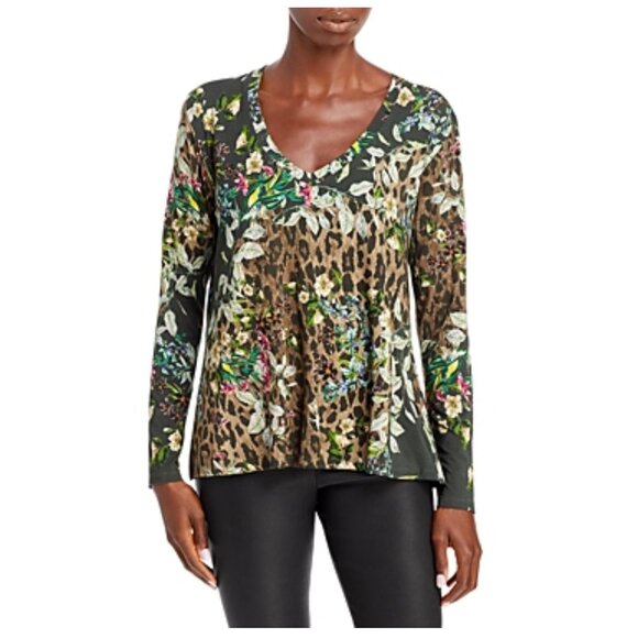 Johnny Was Ash Bird Leopard V-Neck Top Bamboo Blend Size Small - Picture 1 of 10